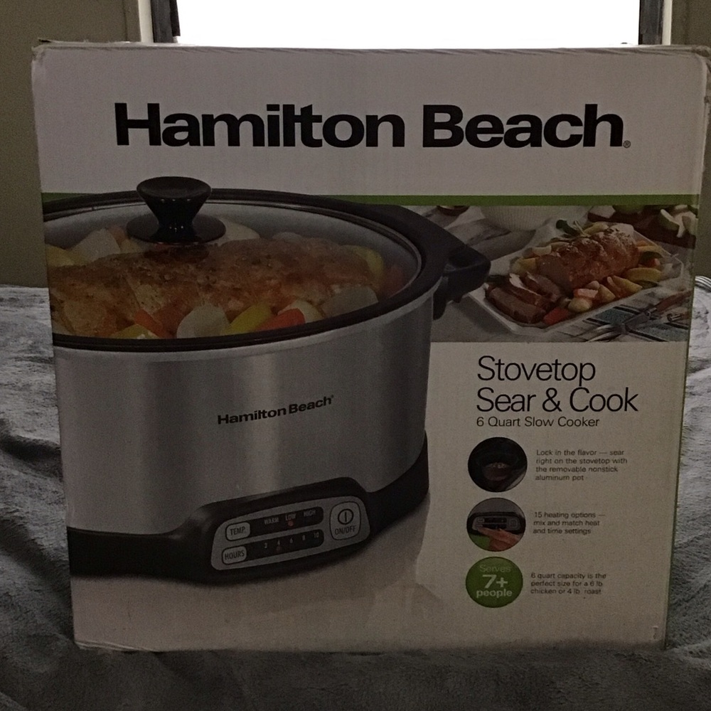 Hamilton Beach Silver and Black Stovetop Sear & Cook Slow Cooker